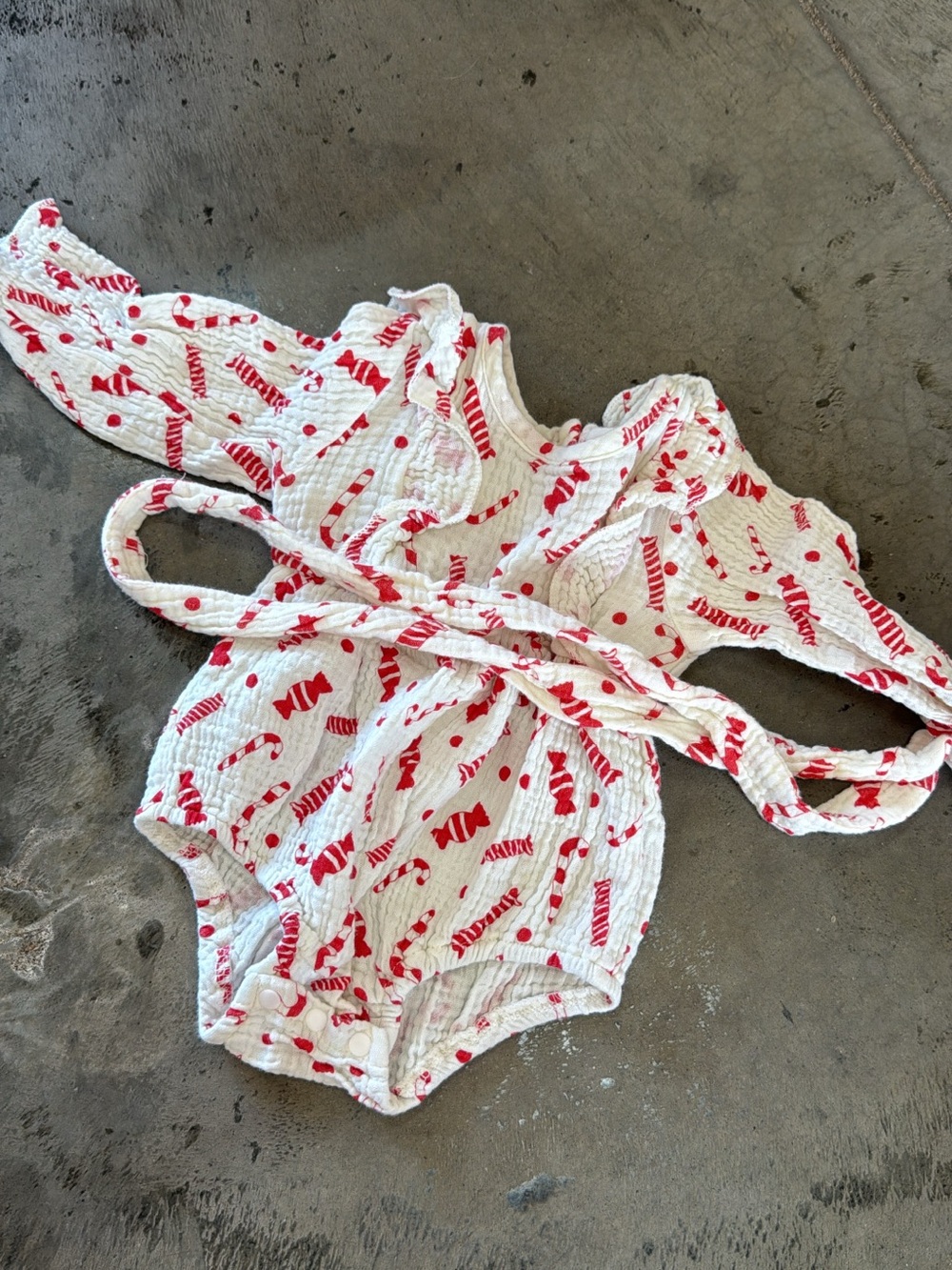 Girls White Romper with Red Candy Print